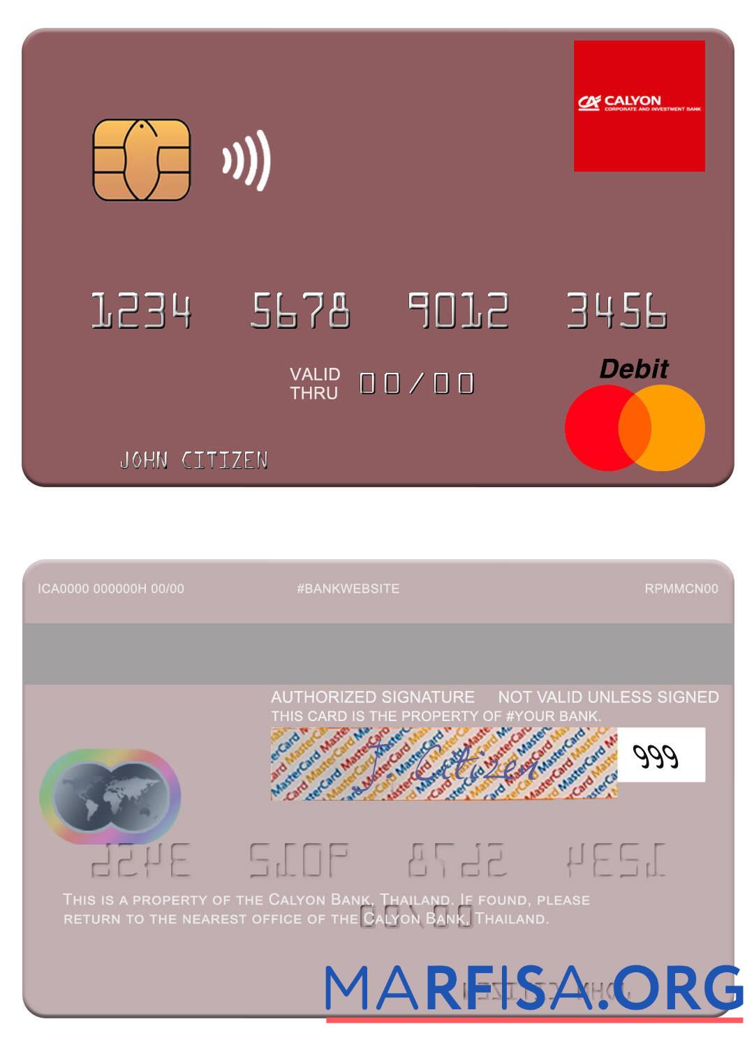 Realistic Thailand Calyon Bank mastercard real example